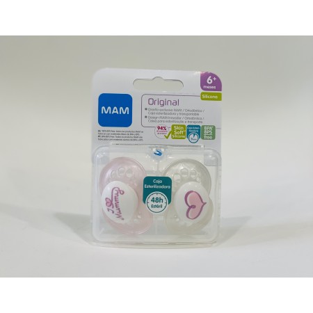 MAM CHUPETE ORIGINAL 6+ SILICONA ROSA-LILA 2 U