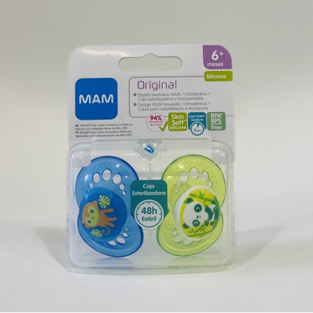 MAM CHUPETE ORIGINAL 6+ SILICONA AZUL-VERDE 2 U
