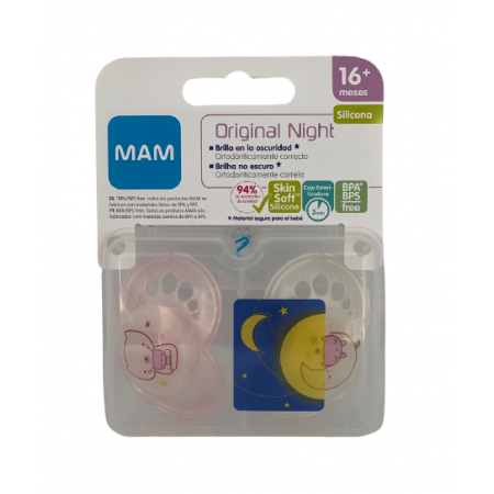MAM CHUPETE ORIGINAL NOCHE +16M SIL ROSA/BLANCO 2U