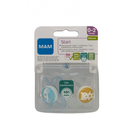 MAM CHUPETE START AZUL/AMAR 0-2M SILI 2U