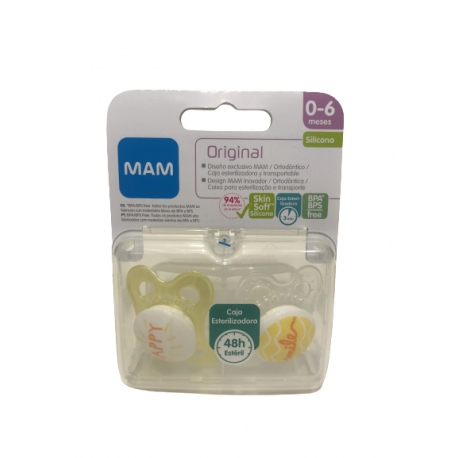 MAM CHUPETE ORIGINAL SILICONA 0-6 M AMARILLO-BLANCO