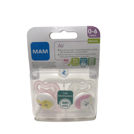 MAM CHUPETE AIR 0- 6 M SILICONA PACK DOBLE