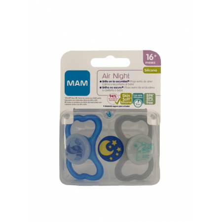 MAM CHUPETE AIR NOCHE +16M SILIC AZUL 2U